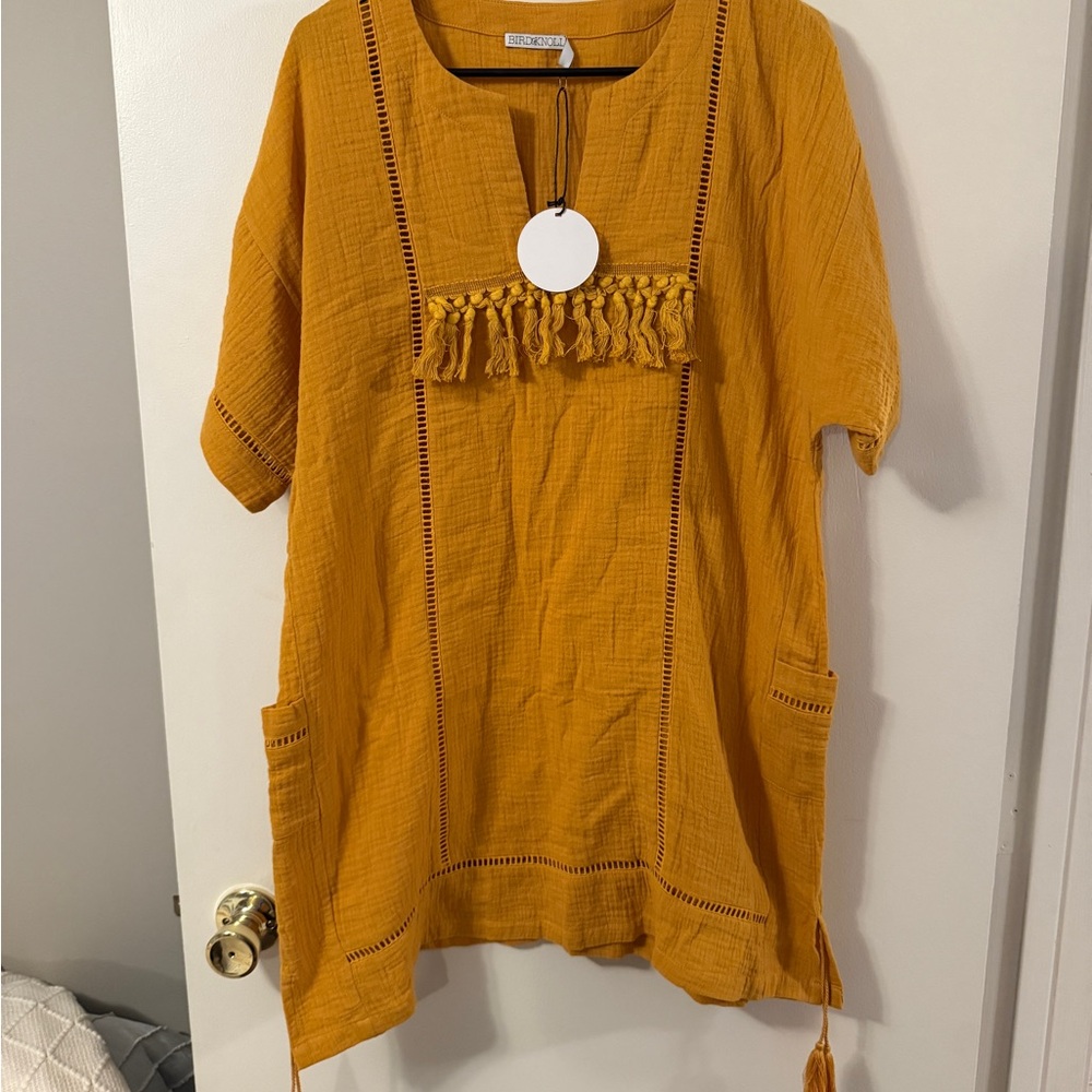 Bird & Knoll Elegant Mustard Tunic with Tassel Details